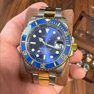 Seiko Blue Dial Watch with Gold Accents